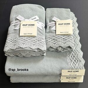 🎁INUP Home Cotton Bath Towel Set with Crochet Trim - 6 Pieces - Light Blue